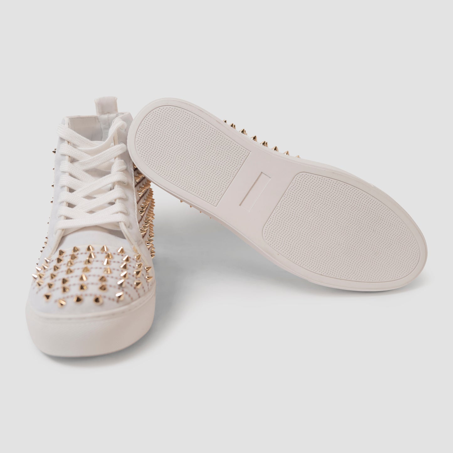 White & Gold Spiked Sneakers