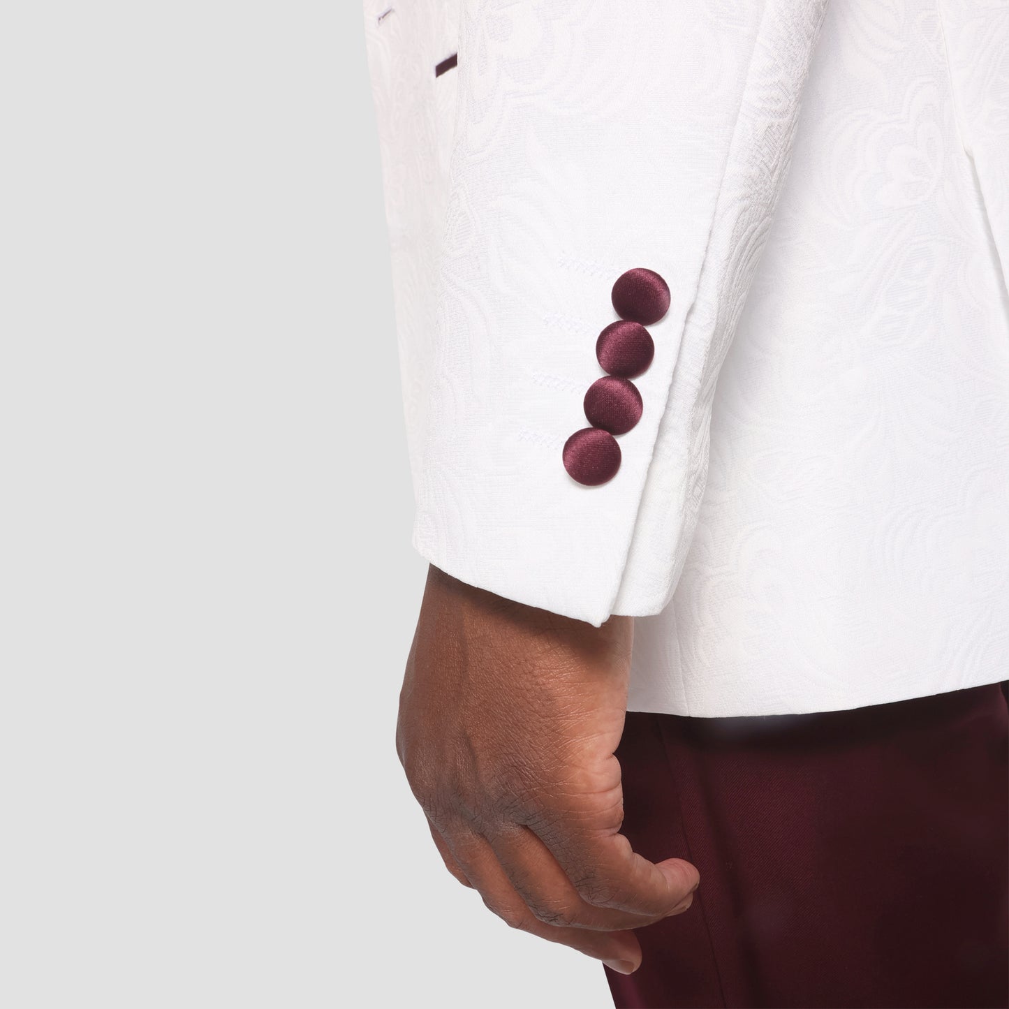 White & Burgundy Tuxedo Suit