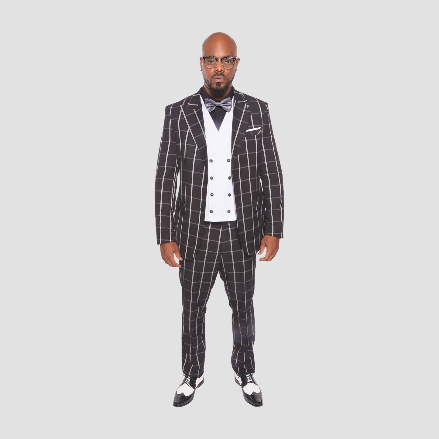 Black and White Windowpane Check Suit