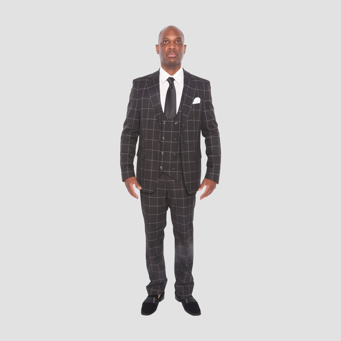 Black Windowpane Check Suit