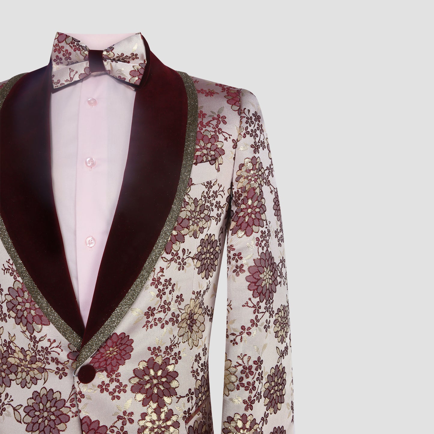Burgundy Floral Brocade Blazer