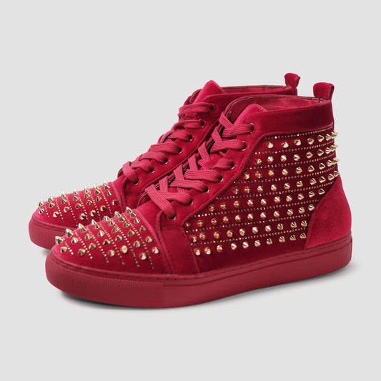 Fire Red Studded Sneakers