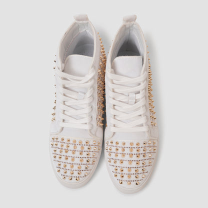 White & Gold Spiked Sneakers