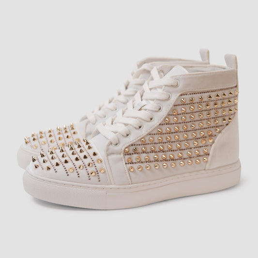 White & Gold Spiked Sneakers