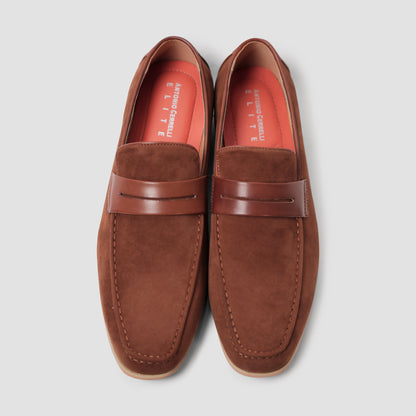 Tan Suede Penny Loafers