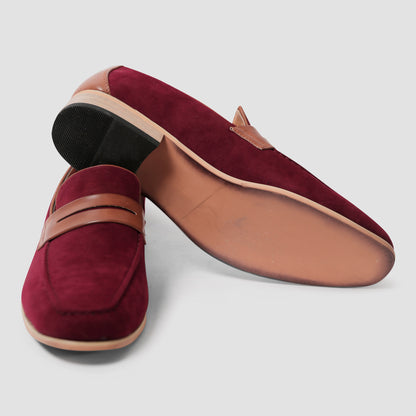 Burgundy Suede Penny Loafers