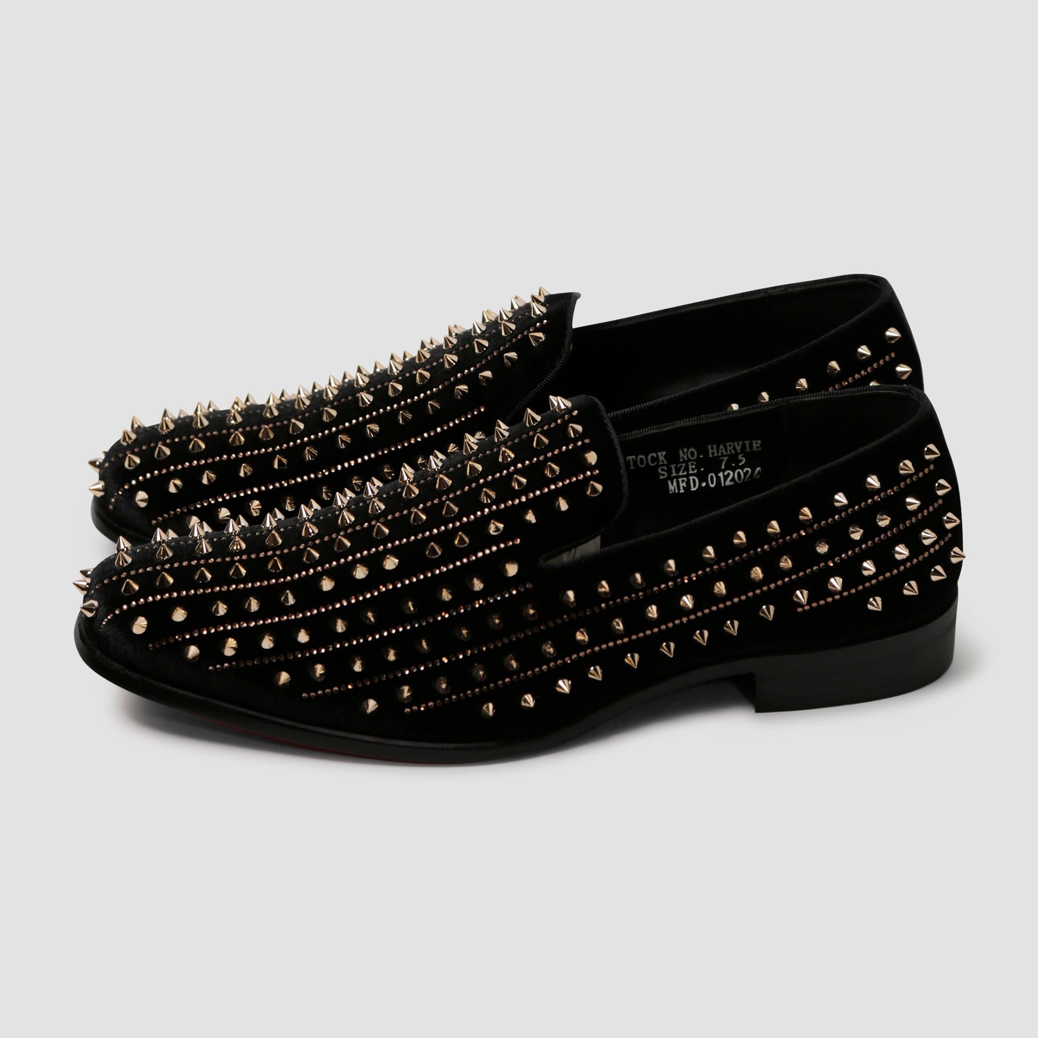 Black and gold fashion spiked loafers