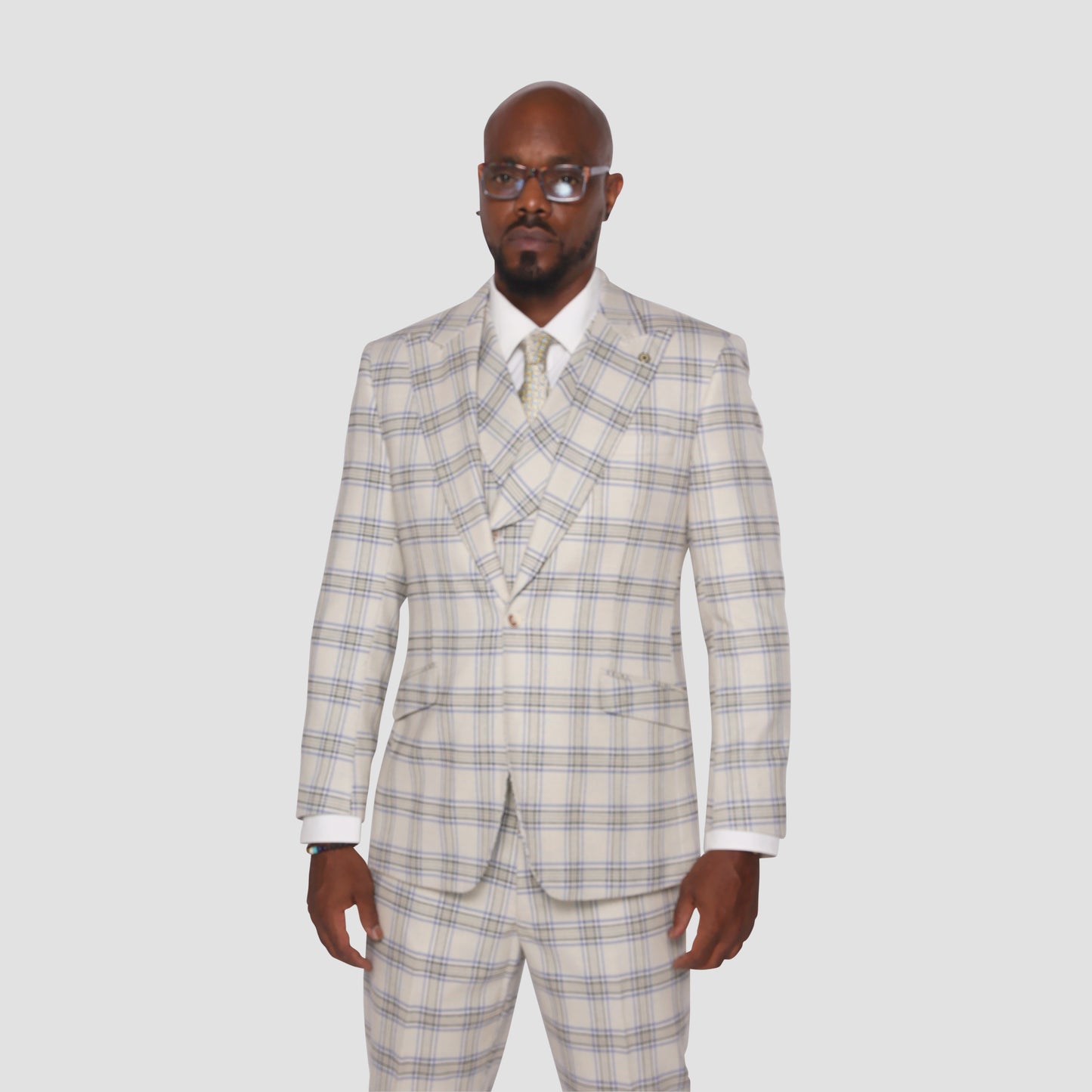 Sharp Cream Plaid Suit