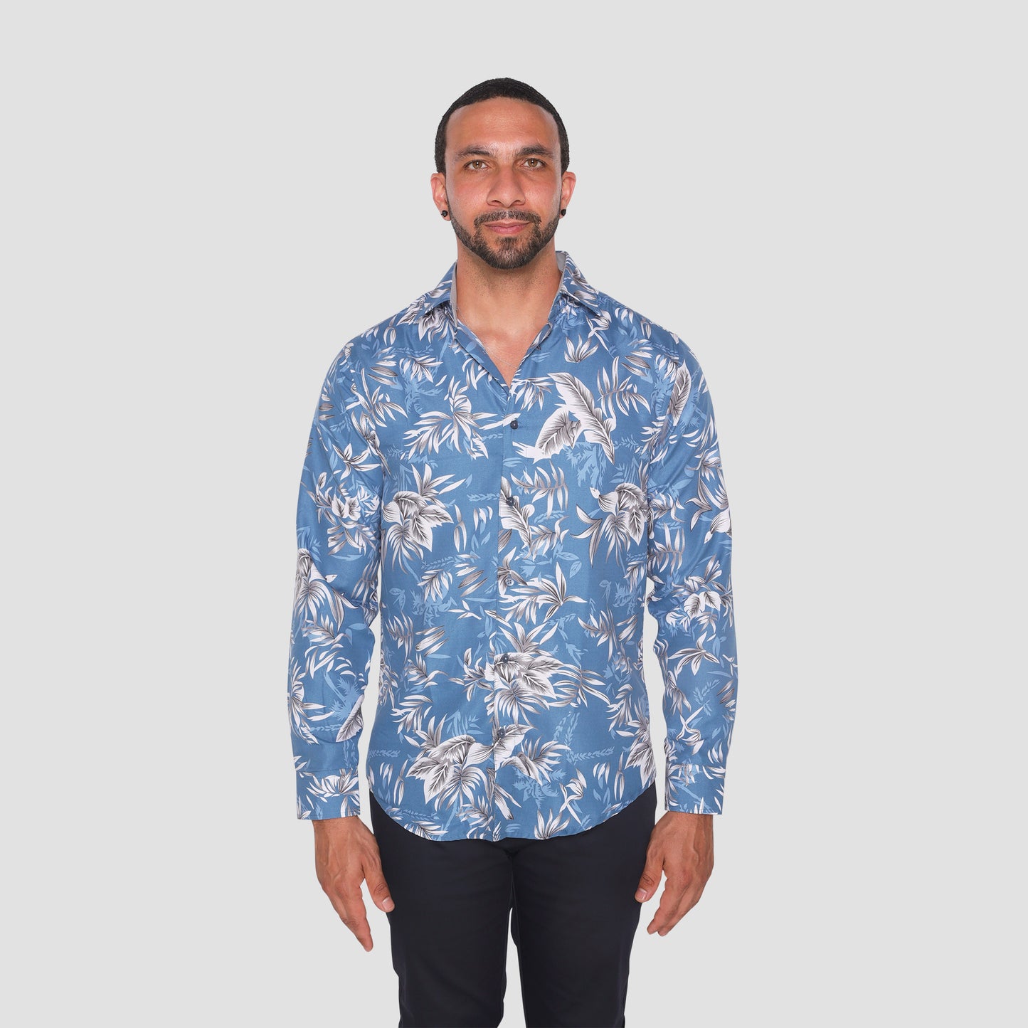 Blue Leaf Print Shirt (Slim fit)