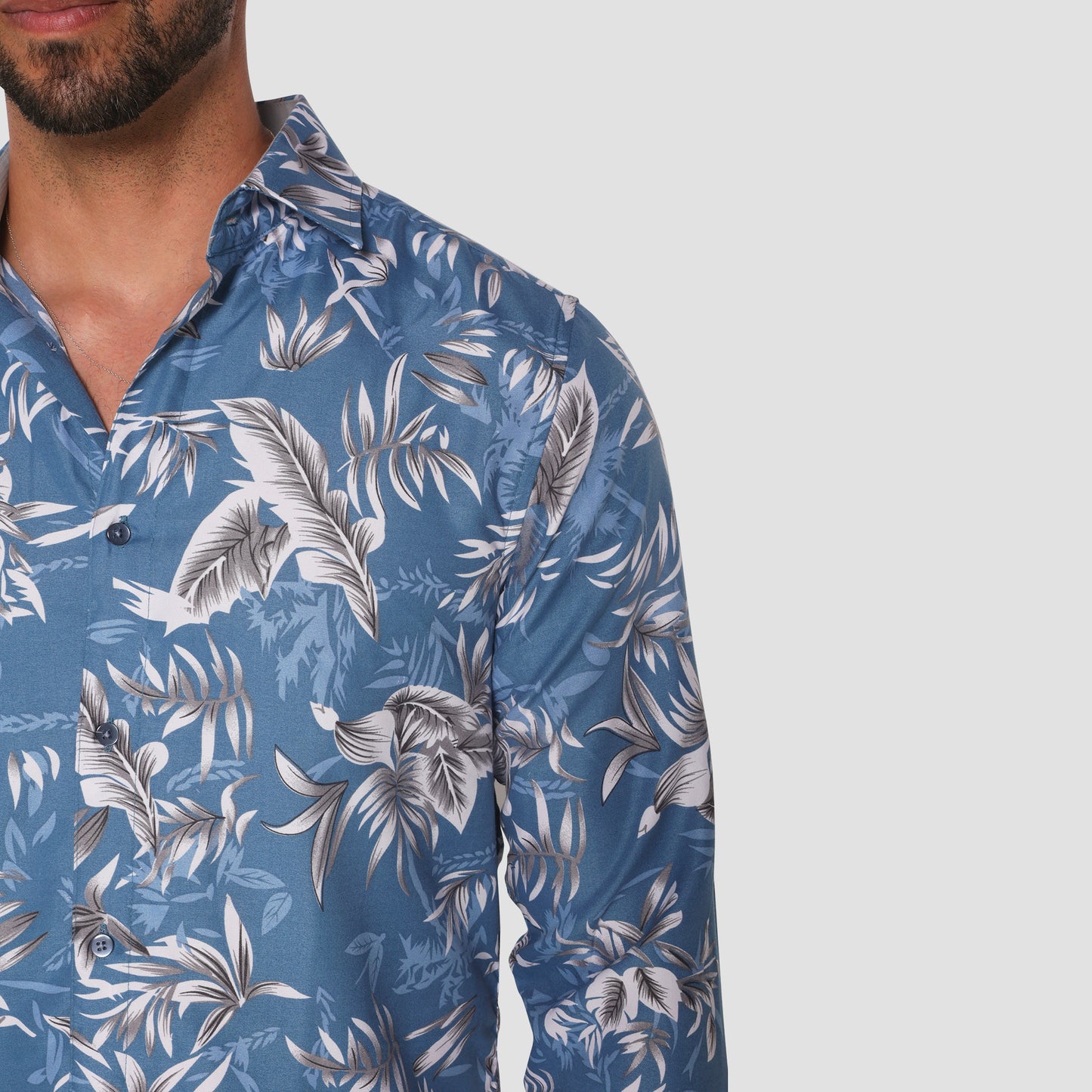 Blue Leaf Print Shirt (Slim fit)