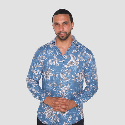 Blue Leaf Print Shirt (Slim fit)