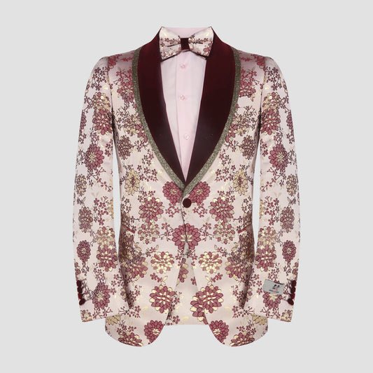 Burgundy Floral Brocade Blazer