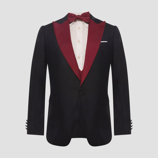 Black and Burgundy Tuxedo Suit