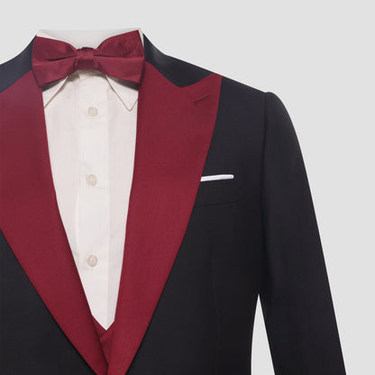 Black and Burgundy Tuxedo Suit