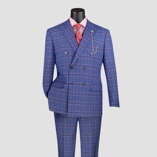 Blue Plaid Double-Breasted Suit